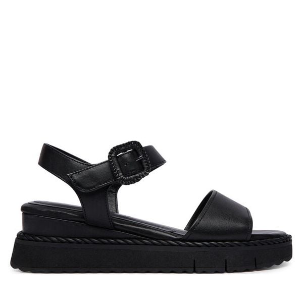 Sandały Tamaris. Czarne sandały Tamaris, bez wzorów, bez obcasa, na koturnie, bez zapięcia. Za 369.99 zł.
