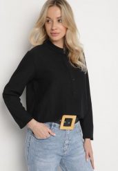 Czarna Koszula z Podwijanymi Rękawami Ilanielis. Czarne koszule Born2be, m, bez wzorów, z jeansu, casualowe, bez kołnierzyka, bez ramiączek. Za 59.99 zł.