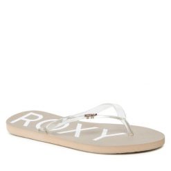 Japonki Roxy. Białe klapki Roxy, bez wzorów, bez obcasa. Za 39.99 zł.