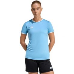 Koszulka damska adidas Entrada 26 Jersey. Niebieskie bluzki Adidas, bez wzorów, z jersey, sportowe, bez kołnierzyka, bez ramiączek. Za 60.99 zł.