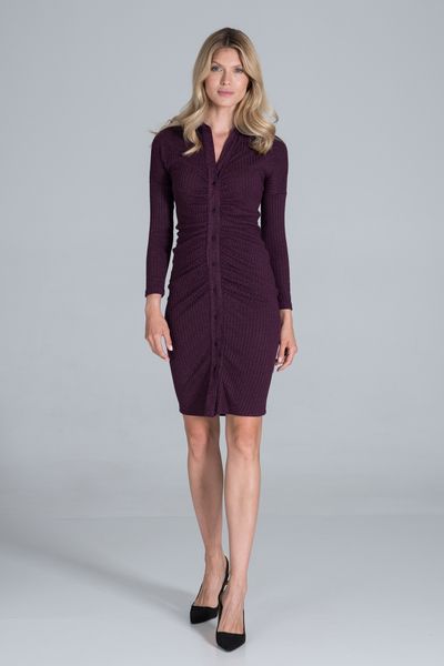 Zapinana na Guziki Sukienka z Kołnierzykiem - Fioletowa. Fioletowe sukienki Figl, s, bez wzorów, z elastanu, bez kołnierzyka, bez ramiączek, rozkloszowane. Za 309.00 zł.