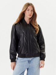 Guess Kurtka z imitacji skóry W5YL06 WE480 Czarny Regular Fit. Czarne kurtki Guess, xl, z aplikacjami, ze skóry, bez kaptura. Za 869.99 zł.