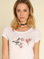 WOOOP Koszulka "Blossom Bird" w kolorze białym rozmiar: M. Białe bluzki Wooop, m, bez wzorów, z bawełny, bez kołnierzyka, bez ramiączek. Za 37.45 zł.