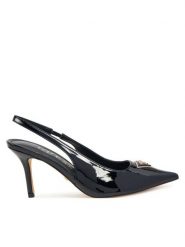 Guess Sandały FLJNAS PAF05 Czarny. Czarne sandały Guess, z aplikacjami, ze skóry, bez obcasa, na szpilce, bez zapięcia. Za 499.99 zł.