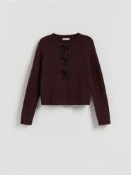 Kardigan z kokardkami - bordowy. Czerwone kardigany Reserved, l, bez wzorów, z dzianiny. Za 159.99 zł.