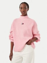 Tommy Jeans Sweter Badge DW0DW23349 Różowy Relaxed Fit. Czerwone swetry Tommy Jeans, m, bez wzorów, z jeansu, bez ramiączek. Za 449.99 zł.