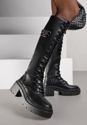 Czarne Sznurowane Kozaki Vices na Słupku i Platformie w Stylu Grunge Lattime. Czarne kozaki Born2be, z jeansu, bez obcasa, na obcasie, bez zapięcia. Za 179.99 zł.