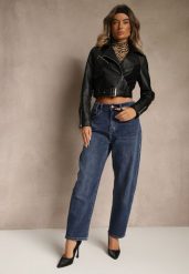 Niebieskie Bawełniane Jeansy Mom Fit z Wysokim Stanem Nelinela. Niebieskie jeansy Renee, l, bez wzorów, z podwyższonym stanem. Za 119.99 zł.