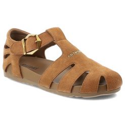 Sandały damskie Artiker, cholewka ze skóry naturalnej zamszowej pasek wokół kostki z regulacją na klamrę, brązowe, 58C0329. Brązowe sandały Artiker, bez wzorów, ze skóry, eleganckie, bez obcasa, bez zapięcia. Za 239.00 zł.