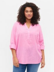 Zizzi Bluzka CA02361A Różowy Regular Fit. Czerwone bluzki Zizzi, m, bez wzorów, z bawełny, bez kołnierzyka, bez ramiączek. Za 59.99 zł.