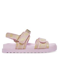 Sandały Guess. Czerwone sandały Guess, z aplikacjami, bez obcasa, na płaskiej podeszwie, bez zapięcia. Za 549.99 zł.