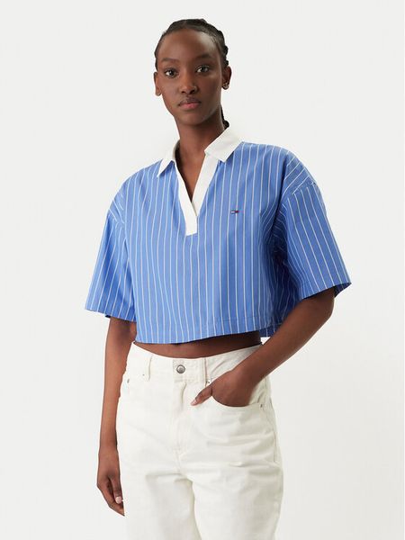 Tommy Jeans Polo DW0DW22596 Niebieski Relaxed Fit. Niebieskie koszulki polo Tommy Jeans, l, bez wzorów, z bawełny, bez kołnierzyka, bez ramiączek. Za 230.99 zł.