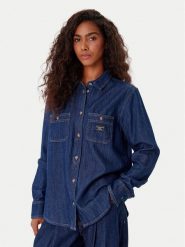 Guess Jeans Koszula jeansowa W5YH37 D5M8D Granatowy Regular Fit. Niebieskie koszule Guess Jeans, m, z aplikacjami, z bawełny, bez kołnierzyka, bez ramiączek. Za 349.99 zł.