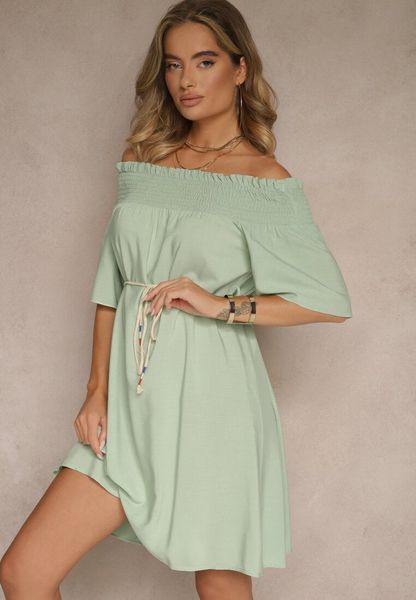 Zielona Sukienka Hiszpanka z Bawełną i Wiskozą Ozdobiona Sznurkiem Lilarelle. Zielone sukienki Renee, na co dzień, na wiosnę, m, bez wzorów, z bawełny, eleganckie, bez kołnierzyka, bez ramiączek, mini, z odkrytymi ramionami. Za 44.99 zł.