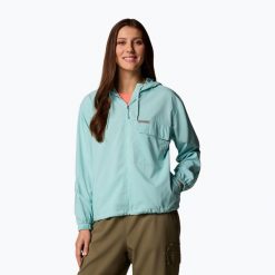 Bluza trekkingowa damska Columbia Skien Valley Hooded. Niebieskie bluzy Columbia, bez wzorów, bez kaptura. Za 349.99 zł.