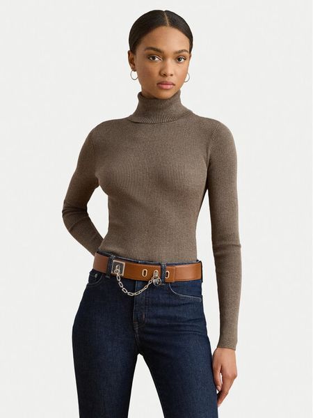 LAUREN RALPH LAUREN Golf 200643398072 Brązowy Slim Fit. Brązowe golfy Lauren Ralph Lauren, l, bez wzorów, z bawełny, bez ramiączek. Za 549.99 zł.