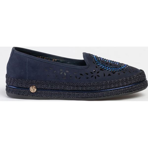 Baldinini Skórzane espadryle w kolorze granatowym rozmiar: 38. Niebieskie espadryle Baldinini, bez wzorów, ze skóry, bez obcasa, bez zapięcia. Za 612.06 zł.