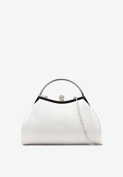 Srebrna Trapezowa Torebka Kopertówka Vices z Rączką i Odpinanym Łańcuszkiem Accodia. Szare torebki klasyczne Born2be, z aplikacjami, małe, bez dodatków. Za 49.99 zł.