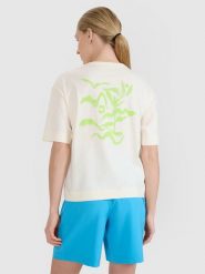4F T-shirt regular z nadrukiem damski - biały S. Białe t-shirty 4f, s, bez wzorów, z bawełny, bez kołnierzyka, bez ramiączek. W wyprzedaży za 39.99 zł.