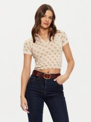 Guess Polo V5RP03 Z3LF0 Beżowy. Brązowe koszulki polo Guess, l, z aplikacjami, z syntetyku, bez kołnierzyka, bez ramiączek. Za 219.99 zł.