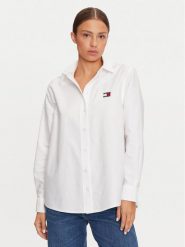 Tommy Jeans Koszula DW0DW19709 Biały Relaxed Fit. Białe koszule Tommy Jeans, xl, bez wzorów, z bawełny, bez kołnierzyka, bez ramiączek. Za 269.99 zł.