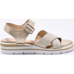 Caprice - Sandały. Żółte sandały Caprice, bez wzorów, z materiału, bez obcasa, na szpilce, bez zapięcia. W wyprzedaży za 139.90 zł.