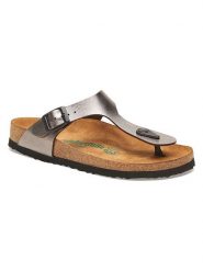 Comfortfusse Skórzane japonki w kolorze srebrnym rozmiar: 37. Szare klapki Comfortfüße, bez wzorów, ze skóry, z otwartym noskiem, bez obcasa. Za 217.99 zł.