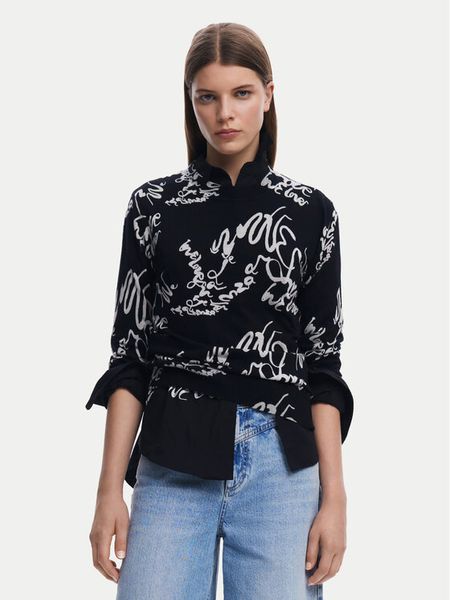 Desigual Sweter 25SWJF04 Czarny Regular Fit. Czarne swetry Desigual, s, bez wzorów, z syntetyku, bez ramiączek. Za 339.99 zł.