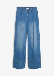 Dżinsy wide leg, high waist. Niebieskie jeansy bonprix, bez wzorów, z podwyższonym stanem. Za 127.99 zł.