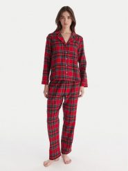 Hunkemöller Piżama 302782 Czerwony Regular Fit. Czerwone piżamy Hunkemöller, bez wzorów, z bawełny, bez ramiączek. Za 209.99 zł.