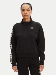 Kappa Bluza Banda Pepitagt 321Q4RW Czarny Relaxed Fit. Czarne bluzy Kappa, xs, bez wzorów, z bawełny, bez kaptura. Za 99.99 zł.