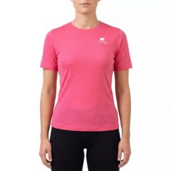 Damska koszulka trekkingowa z merynosów. Czerwone bluzki FJORK MERINO, bez wzorów, z wełny, sportowe, bez kołnierzyka, bez ramiączek. W wyprzedaży za 199.00 zł.