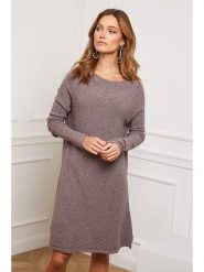 So Cachemire Sukienka dzianinowa "Groland" w kolorze szarobrązowym rozmiar: L. Brązowe sukienki So Cachemire, na co dzień, l, bez wzorów, z dzianiny, bez kołnierzyka, bez ramiączek, midi, proste. Za 225.95 zł.