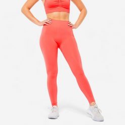 Legginsy fitness damskie Domyos Push Up. Czerwone legginsy DOMYOS, l, bez wzorów, z elastanu. Za 79.99 zł.
