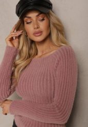 Jasnoróżowy Casualowy Sweter z Futerkiem Vertida. Czerwone swetry Renee, s, z aplikacjami, z jeansu, bez ramiączek. Za 109.99 zł.