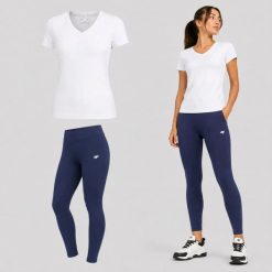 ZESTAW DAMSKI 4F T-SHIRT + LEGGINSY SPORTOWY KOMPLET NA CO DZIEŃ S SS26. Legginsy 4f, s, bez wzorów, z bawełny, na fitness i siłownię. Za 119.98 zł.