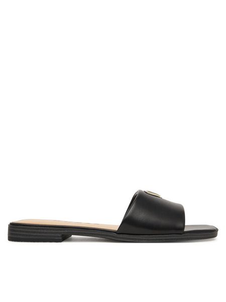 Guess Klapki FLJRMA ELE19 Czarny. Czarne klapki Guess, z aplikacjami, ze skóry, bez obcasa. Za 328.99 zł.