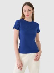 4F T-shirt slim z nadrukiem damski - granatowy XS. Niebieskie t-shirty 4f, xs, bez wzorów, z bawełny, bez kołnierzyka, bez ramiączek. W wyprzedaży za 39.99 zł.