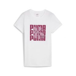 Damska koszulka GRAPHICS PUMA White. Białe bluzki Puma, l, bez wzorów, z bawełny, sportowe, bez kołnierzyka, bez ramiączek. Za 67.99 zł.