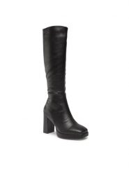 DeeZee Kozaki H040301-01 Czarny. Czarne kozaki DeeZee, ze skóry, bez obcasa, na słupku, bez zapięcia. Za 169.99 zł.