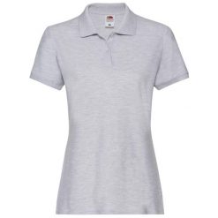 Damska Koszulka Polo Premium Heather. Szare koszulki polo FRUIT OF THE LOOM, l, bez wzorów, bez kołnierzyka, bez ramiączek. Za 65.99 zł.
