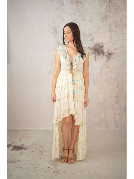 Lula Natura Sukienka w kolorze beżowym rozmiar: onesize. Brązowe sukienki Lula Natura, bez wzorów, z wiskozy, bez kołnierzyka, bez ramiączek, maxi. Za 239.86 zł.