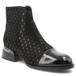 Czarne Botki S.Barski Wzorzyste Obuwie Damskie. Czarne botki S.BARSKI, na zimę, bez wzorów, z lakierowanej skóry, bez obcasa, na obcasie, bez zapięcia. Za 237.99 zł.