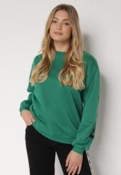 Zielona Ocieplana Bluza z Bawełną i Napisem z Tyłu Fezanda. Zielone bluzy Born2be, l, bez wzorów, z bawełny, bez kaptura. Za 69.99 zł.