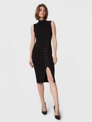 Guess Sukienka dzianinowa W3RK40 Z2U00 Czarny Slim Fit. Czarne sukienki Guess, l, z aplikacjami, z dzianiny, bez kołnierzyka, bez ramiączek. Za 719.99 zł.