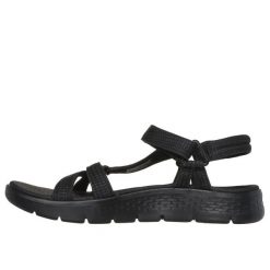 Sandały damskie Skechers Go Walk Flex Sublime. Czarne sandały Skechers, bez wzorów, z materiału, sportowe, bez obcasa, bez zapięcia. Za 229.99 zł.