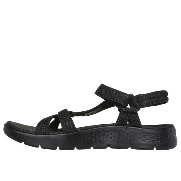 Sandały damskie Skechers Go Walk Flex Sublime. Czarne sandały Skechers, bez wzorów, z materiału, eleganckie, bez obcasa, bez zapięcia. Za 229.99 zł.
