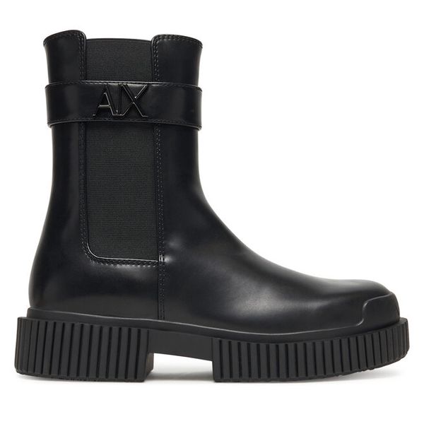 Botki Armani Exchange. Czarne botki Armani Exchange, bez wzorów, bez obcasa, na płaskiej podeszwie, bez zapięcia. Za 1,079.00 zł.