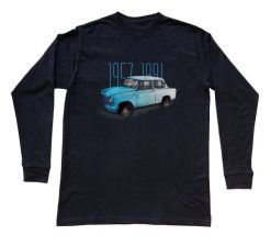 Trabant — bluzka z długim rękawem (Rozmiar: XL (dorosła); Kolor koszulki: czarny; Rodzaj nadruku: Trabant). Czarne bluzki nikiniki, m, bez wzorów, z bawełny, bez kołnierzyka, bez ramiączek. Za 99.00 zł.