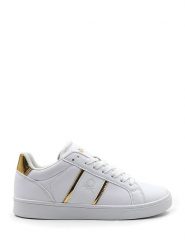 Benetton Skórzane sneakersy w kolorze biało-złotym rozmiar: 36. Białe trampki Benetton, bez wzorów, z materiału, bez zapięcia. Za 238.29 zł.